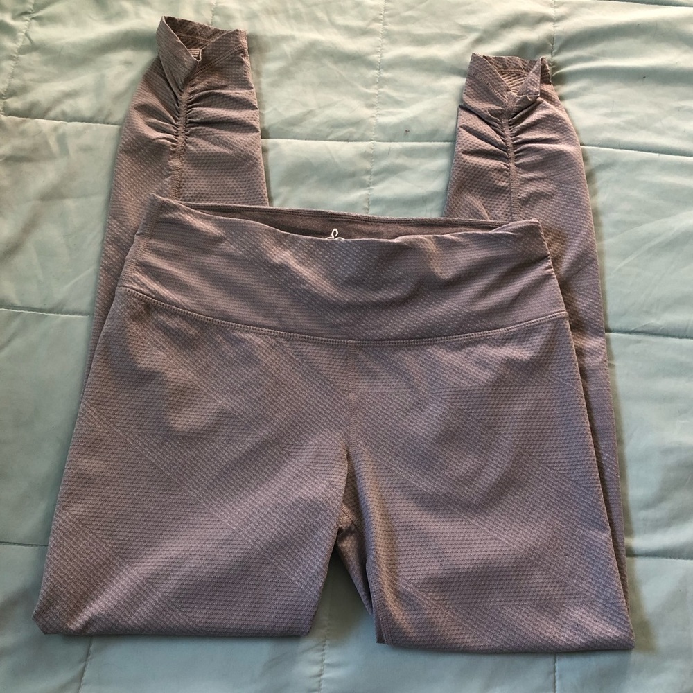 prAna gray misty ruched ankle leggings